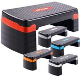 FK Sports Aerobic Exercise Stepper Adjustable Height 2-5 Step Levels 10 15 20 25 & 30 cm Suited for Cardio, Yoga, Workout Training Indoor Outdoor Fitness for Home & Gym (5 Levels Red)
