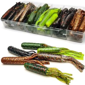 VMSIXVM Tube Baits Crappie Lure Tube Jig Heads Fishing Lures Kit, Tube Lure Soft Plastic Swimbait Grub Worm for Crappie, Bass, Trout, Tube Hook Crappie Jig Bait Fishing Gear for Freshwater Saltwater