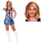 90S POP ICON SEQUIN UNION JACK DRESS COSTUME - 90S GIRL GROUP FANCY DRESS - SEQUIN UNION JACK DRESS + GINGER WIG - MUSIC ICONS & BRIT POP FANCY DRESS (MEDIUM)