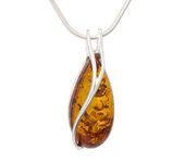 LIGURIUS NATURAL BALTIC AMBER STERLING SILVER 925 NECKLACE Cognac PENDANT Gemstone For Women & Silver Adjustable CHAIN Snake 45cm - 50 cm, Gift set