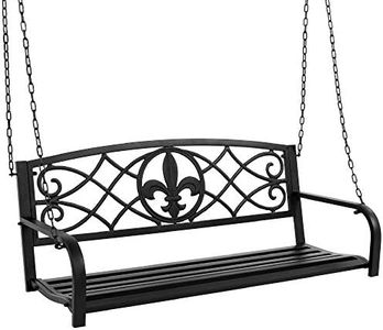 Best Choice Products 2-Person Metal Outdoor Porch Swing, Hanging Steel Patio Bench for Garden, Deck, Yard w/Weather-Resistant Steel, 485lb Weight Capacity - Black