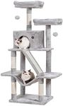 Hey-brother Cat Tree Tower, 57" Cat Tower with Scratching Posts, Multi-Level with hammocks, Toys, cat condo and Scratching Board, Light Gray MPJ028W