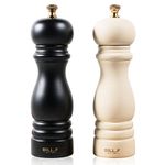 Bill.F Salt and Pepper Grinder Set, Wood Pepper Mill Set of 2 Manual Salt Pepper Shakers Grinder Refillable 7 Inch with Adjustable Ceramic Grinding Rotor（Black and Beige）