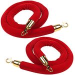 BELLE VOUS 2 Pack Red Velvet Barrier Rope - W150 x D3.5cm / 59.1 x 1.38 Inches - Polished Gold Snap Hooks for Ball Top Stanchion Post Hanging - Thick Queue Line Divider & Crowd Control Barrier