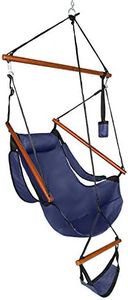 ONCLOUD Sky Chair, Deluxe Hanging Hammock Air Chair Swing Seat with Pillow, Drink Holder, Solid Wood Weather Resistant for Indoor/Outdoor Yard Garden Tree Patio Porch, 250 LBS (Navy Blue)