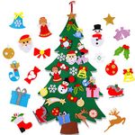 Flat Felt Christmas Tree Decorations- 4ft DIY Christmas Tree for Toddlers/Kids with 25Pcs Detachable Snowman Candy Ornaments Wall Christmas tree for Kids Xmas Gift,Home Door Window Decoration Kit