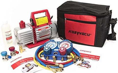 Kozyvacu AUTO AC Repair Complete Tool Kit - 1-Stage 3.5 CFM Vacuum Pump, HVAC Manifold Gauge Set, Hoses, and Accessories, Ideal for Mini Split, Automotive and Refrigeration Applications (KZTA35011)