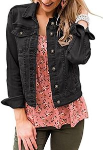 LookbookStore Black Jean Jacket Women Stretchy Denim Jacket for Women Fall Jackets for Women Stretchy Denim Jackets Classic Trucker Jackets Black Jean Jackets for Women Lightweight Size M Size 8 10