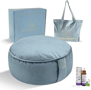 Secret Garden Velvet Meditation Cushion – Large Yoga Cushion to Achieve Full Serenity – Eco-Friendly Buckwheat Hull Filled Meditation Pillow – Yoga Pillows for Sitting on Floor – Free Carry Bag