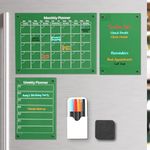 Acrylic Magnetic Calendar Set Monthly Calendar, Weekly Planner, Dry Erase Board for Notes and to Do List with 4 Color Acrylic Markers, Dry Erase Eraser, Magnetic Pen Holder (Green)