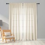 Melodieux 2 Panel Faux Linen Voile Net Curtains Semi Sheer Rod Pocket Drapes for Bedroom, Living Room, Window - Beige, 55 x 72 inch drop (140 x 183cm)