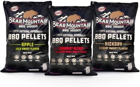 Bear Mountain 3-Pack Wood Pellets for Smoker, Grill & BBQ, 20 Lb, Apple, Hickory & Gourmet - Premium Hardwood Barbecue Pellets for Indoor and Outdoor Grilling