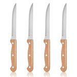 Herogo Steak Knives Set of 4, Stainless Steel Serrated Steak Knife with Wooden Handle, Sharp Kitchen Knife for Meat Bread Cutting, Dinner Table Knives Set, Dishwasher Safe