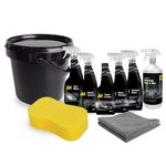 AA Cleaning Kit 5x 750ml Of Cockpit Shine, Glass Cleaner & Tyre Shine, 1L Waterless Wash And Wax, Jumbo Car Sponge, 2 Microfibre Cloths, 10L Bucket