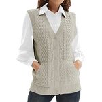 Womens’Knit Sweater Vest V Neck Sleeveless Cardigan Button Down Sweater Pocket Outwear Tops, Grey, Medium