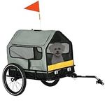 Aosom 3 in 1 Dog Bike Trailer, Pet Cargo, Pet House with Safety Leash, Hitch, Quick-Release Wheels, Flag, Reflectors, Cushion, Dog Wagon for Small Dogs, Grey