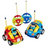 Prextex Pack of 2 Cartoon R/C Police Car and Race Car Radio Control Toys for Kids- Each with Different Frequencies So Both Can Race Together