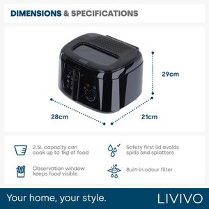 LIVIVO 2.5L Deep Fat Fryer – Stainless Steel Electric Fryer