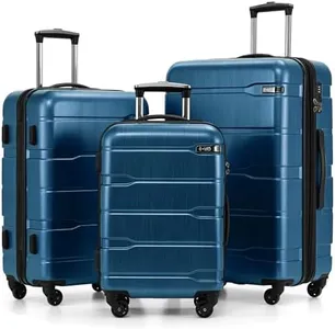 Coolife Luggage Expandable 3 Piece Sets PC+ABS Spinner Suitcase 20 inch 24 inch 28 inch (Caribbean Blue., 3 piece set)