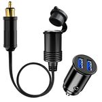 Hoembpn 30cm Male Din Plug Cigarette Lighter Adapter Socket Waterproof,12V/24V Mini Dual USB Car Charger Socket, DIN Plug to Cigarette Lighter Female Extension Cable for Motorcycles