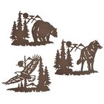 J-Fly Metal Bear Wall Decor Eagle Wall Decor Wildlife Wall Art Rustic Cabin Decor Laser Cut Bear and Wolf Eagle for Living Room Bedroom Bathroom etc Indoor & Outdoor Decor 3 Pack