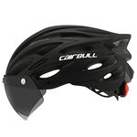 Cairbull Cycling Helmet Road Bike Helmet with Goggle/Visor/Lamp Three uses 54-61 cm Adjustable (Black, (54-61) Adjustable)