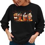 Fawniss Halloween Sweatshirt Women Horror Pumpkin Coffee Graphic Pullover Long Sleeve Shirts