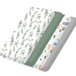 Bimocosy Mini Crib Sheets,Pack and Play Sheets for Baby Boy 4 Pack,Size 38"x 26" for Playard Mattress,Portable Mini Crib,Soft Pack N Play Sheets Fitted,Leaf/Bear/Gray/Grayish Green