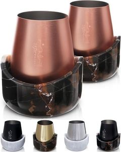 Gusto Nostro Marble Wine Chiller for Glass and Stainless Steel Tumbler Set of 2 - Wine Glass Chiller Holder for Freezer - Cool Set Chillers & Stemless Wine Metal Tumblers for Home,Bar (RoseGold Black)
