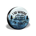 Happy Camper I Go Where I'm Towed Spare Tire Cover Wheel Protectors Weatherproof Universal for Trailer Rv SUV Truck Camper Travel Trailer (14" fits for tire Diameter 60-69cm/23.6-27in)