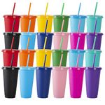 24 Pack Tumbler with Straw and Lid Bulk Reusable Plastic Cups Plastic Drinking Straw Tumbler Iced Coffee Cup Water Bottle for Parties Birthdays (24 oz, Assorted Color)