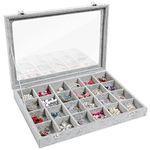 KisSealed Velvet Jewelry Tray 24 Grid Jewelry Organizer with Clear Lid Earring Organizer Holder Case with Clasp Gift for Women Girls