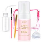 EMEDA 100Ml Lash Shampoo for Lash Extensions 3.38 fl.oz Eyelash Extension Cleanser Oil Free Foam Lash Bath for Eyelash Extensions Wash Lash Cleaning Kit with Rinse Bottle and Brush Home Salon Use