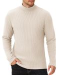 COOFANDY Men's Mock Turtle Neck Undershirts Slim Fit Thermal Sweatshirts Long Sleeve Pullover Sweater Light Beige