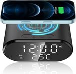 poluu 3-in-1 Wireless Charging Alarm Clock,15W Fast Wireless Charger with Smart Digital LED Display Charging Station,Smart Digital Alarm Clocks Bedside,USB-C Cable Phone Stand for Bedroom Office Dorm