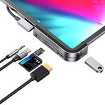 Baseus iPad Pro USB C Hub, Baseus 6-in-1 Adapter for iPad Pro 2021 2020 2018 12.9/11 inch, Docking Station with 4K HDMI, USB-C PD Charging, SD/Micro Card Reader, USB 3.0 & 3.5mm Headphone Jack