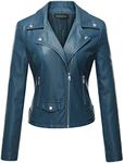 Tanming Women's Faux Leather Moto Biker Short Coat Jacket, A Blue, Medium