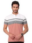 BULLMER Mens Cotton Henley Neck/Chinese Collar Regular Fit Tshirt - Onion Pink_Small