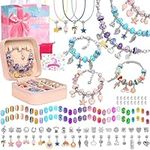 Charm Bracelet Making Kit for Girls, 140 PCS DIY Craft Bead Sets Jewelry Making Kit for Teen Girls Age 5 6 7 8-12, Portable Bracelet Organizer Gift Box for Teenage Birthday Christmas Stocking Gift