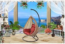 Knots Craft India Single Seater Swing Chair with Stand & Cushion Outdoor Indoor Balcony Garden Patio,Powder Coated Frame,UV Protected Wicker,Premium Cushion AF_in_034