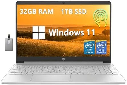 HP 15.6" HD Touchscreen Laptop, Intel Core i3-1215U Processor, 32GB DDR4, 1TB PCIe SSD, Intel UHD Graphics, WiFi, 720p HD Camera, Win 11, Natural Silver, 32GB Hotface USB Card