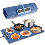 Electric Food Warming Tray Mat with Adjustable Temperature | Large Buffet Server Hot Plate | Portable Non-Stick Heating Pad for Dining Table, Kitchen & Party Serving (63 X 38 CM Blue)