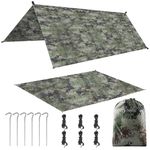 Camping Tent Tarp 3 * 3m Waterproof Windproof Hammock Rain Fly Tent Tarp Portable Tarpaulin Shelter Sunshade Canopy (Including a Tent Mat), for Outdoor Fishing Camping Hiking (Camouflage)