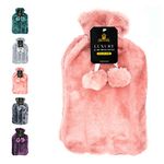 Hot Water Bottle with Cover Fluffy Super Soft Faux Fur Large 2 Litre (Pink)