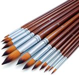 Artist Watercolor Paint Brushes Set 13pcs - Round Pointed Tip Soft Anti-Shedding Nylon Hair Wood Long Handle - Detail Paint Brush for Watercolor, Acrylics, Ink, Gouache, Oil, Tempera, Paint by Numbers