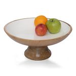 Folkulture White Fruit Bowl for Kitchen Counter or Wooden Fruit Bowls, 12-Inch Pedestal Bowl for Table Centerpieces, Wooden Bowls for Décor or Breads and Fruits, Mango Wood, White