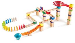 Hape Marble Run Race Track | Wooden DIY Marble Run Set with Dominoes, STEAM Educational Learning Toy, 81 Pieces, for Kids 3 Years+, Brown, mid