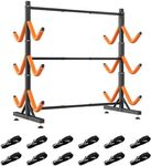 SPECRAFT Freestanding Kayak Storage Rack for 6 Kayaks, Adjustable Width Stand with Stable Base, 12 Elastic Ropes, EVA Tube Sleeves, for Indoor Outdoor Garage