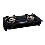 MILTON Premium 2 Burner Black Manual Ignition LPG Glass Top Gas Stove, (ISI Certified)