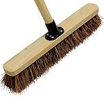 18” Stiff Broom Outdoor Heavy Duty with Wooden Handle Natural Bassine Hard Bristle Yard Brush Factory Warehouse Floors Commercial and Industrial Broom Strong Wooden Brush (Pack of 1)